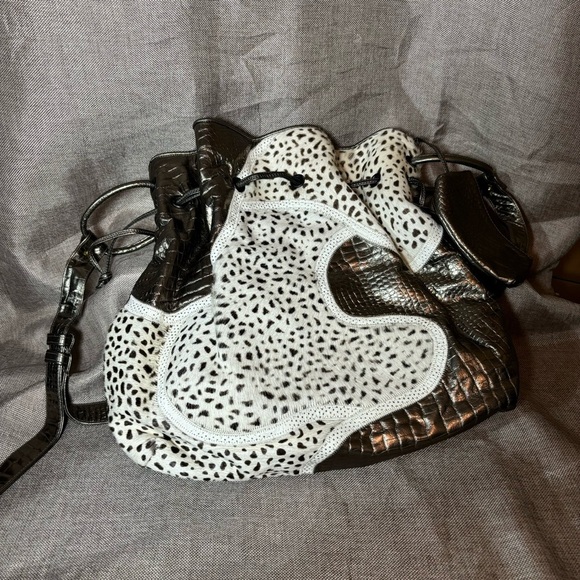 SHARIF Metallic Animal Print Bucket Drawstring Bag - Picture 2 of 16